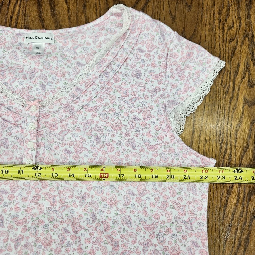 Miss Elaine Nightgown XL Pink Floral Paisley Long Cap Sleeve Lace Trim Maxi - Picture 13 of 16